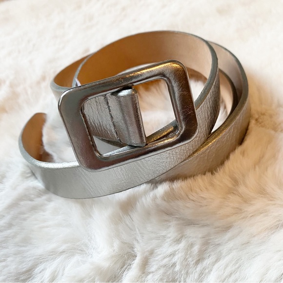 J. Crew Accessories Jcrew Leather Silver Metallic Adjustable Belt